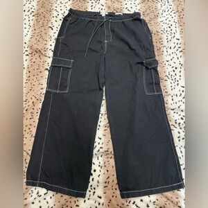 Forever 21 Black Cargo Wide Leg Skater Jeans Sz 33